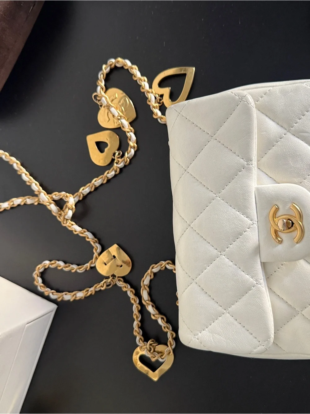 CHANEL White Quilted Mini Flap Bag with Gold Chain and CC Turn-Lock